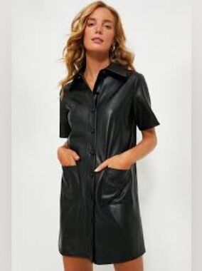 NWT Tuckernuck Violetta Faux Leather Shirt Dress Black Mini MSRP $198 small
